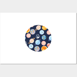 Planets | Watercolor | Navy Texture Posters and Art